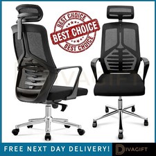 BLACK OFFICE CHAIR HOME WORK DESK COMPUTER SWIVEL BACK ARMS LUMBAR ERGONOMIC NEW