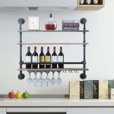 Wine Rack Retro Industrial Wall Mounted Wine Glass Hanging Holder Home Bar Shelf