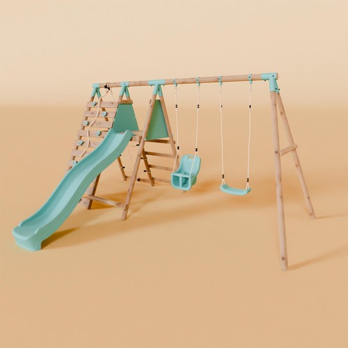 Double wooden swing set with - wooden,