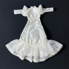 Faerie Glen 1970s white nylon satin wedding dress frill lace hem fit 12" doll