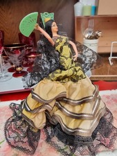 Vintage Spanish Flamenco Dancer 6" Doll Yellow Black Dress