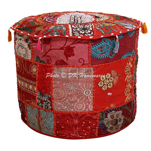 Patchwork pouf ottoman - pouf, indian
