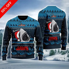 Santa Jaws Christmas Sweater Funny Shark Ugly Xmas Jumpers-5XL