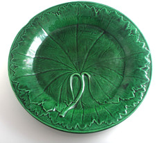 Antique Green  Cabbage  Leaf Majolica Pottery Plate 8"