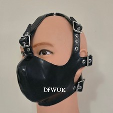 Medium Large Latex Face Mask Head Harness rubber Fetish Wear Kink Buckles Black