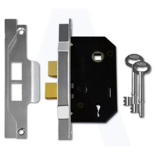 Union 2242 2 Lever Sashlock 64mm/2.5" Mortice Door Lock Silver Enamelled