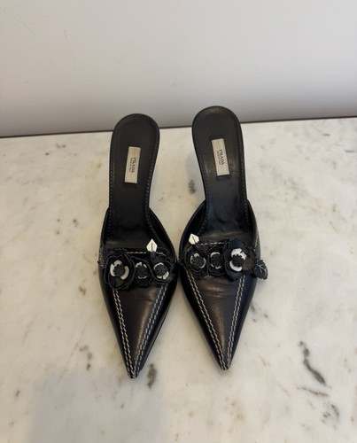Prada black leather floral