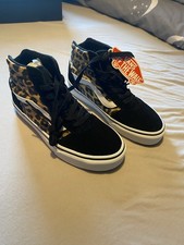 VANS Leopard Sk8-Hi Top Trainers UK Size 4, Black, Flocked Animal Print. New.