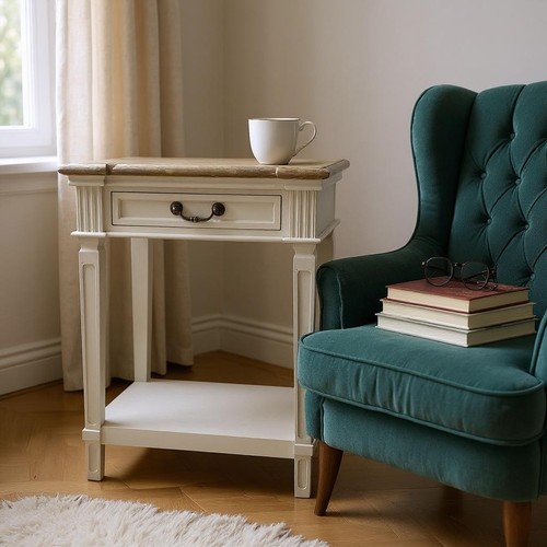 Cream bedside table shabby - cream,