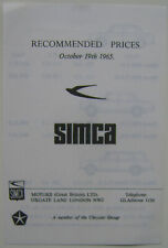 Simca Original UK Price List 1965 October 1000 1300 1500