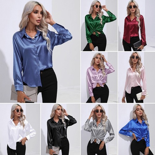 Womens satin silk solid shirt - womens,