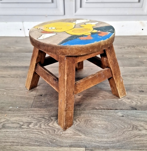 Vintage wooden childs stool - wooden,