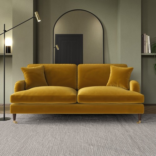 Mustard velvet seater - velvet, sofa