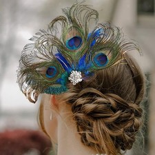Women Peacock Feather Hair