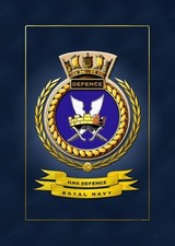 HMS DEFENCE FRAMED SHIPS BADGE / CREST - HUNDREDS OF HM SHIPS IN STOCK