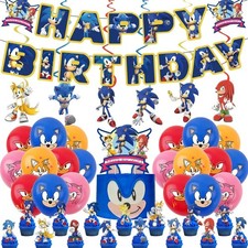 Sonic Party Set Balloons Banner Cake Topper Kids Birthday Party Supplies Decor