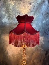 Red Velvet Lampshade 16” Victorian Style Crowned Handmade Softshade