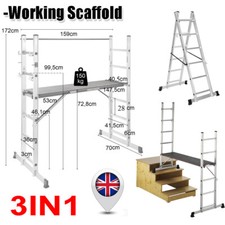 Aluminium Scaffolding Ladder Work Platform 3 IN 1 Combination Step Heavy Duty