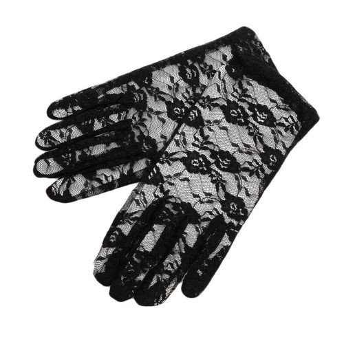 Gloves black lace wrist - black,