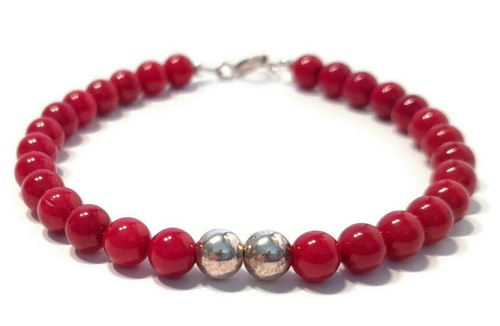 Red coral bracelet - red, natural