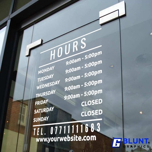 Shop window opening hours - window,