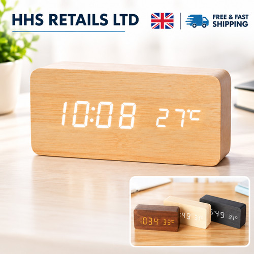 Wooden digital alarm clock - alarm,
