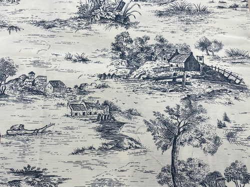Blue ivory cotton toile - ivory,