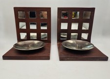 Set of 2 Rustic Mirrored Wall Pillar Candle Holders Wooden Square Sconce