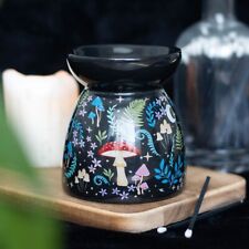 CERAMIC BLACK ROUND DARK FOREST MUSHROOM TEA LIGHT WAX MELT OIL BURNER