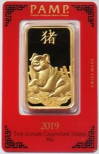 2019 PAMP SUISSE GOLD 100 GRAM INGOT 3.215oz PIG LUNAR YEAR BAR ASSAY CARD