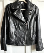 STUNNING REAL LEATHER BLACK BIKER JACKET UK14 EU40 US10 **worn once** RRP£120
