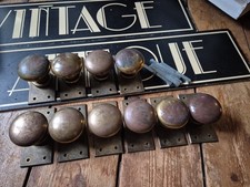 ANTIQUE Vintage OLD reclaimed brass oval Door knobs sprung Handles push pull 