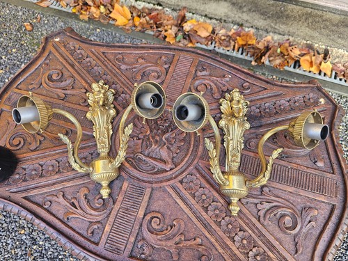 Pair brass putti cherub - brass,