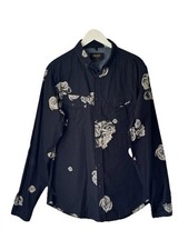 10 deep mens black ghost rose long sleeve shirt 100 % cotton Large 40-42” chest