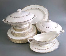 Royal Worcester Dinner Service Set "Gold Chantilly" for 6. White Bone China. VTG