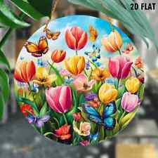 Butterflies Rainbow Tulips Suncatcher Stained Glass Effect Hanging Decor Gift