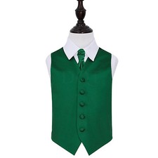 Emerald Green Plain Satin Solid Formal Wedding Boys Waistcoat Cravat Set by DQT