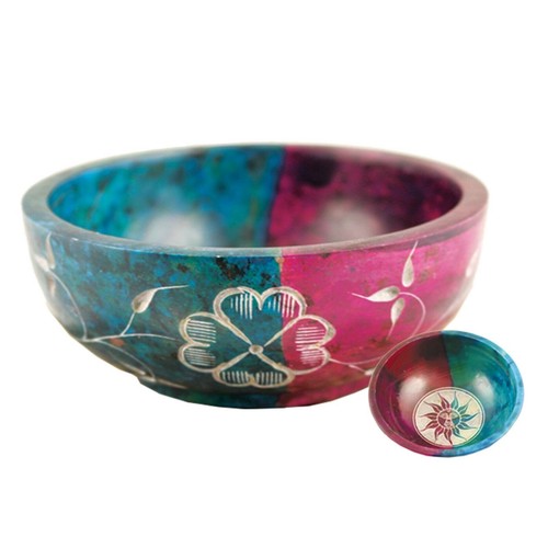 Soapstone smudge bowl hand - smudge, 4"