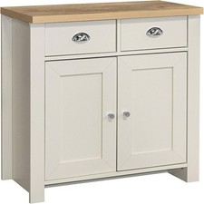 Cream Oak Sideboard 2 Drawer Storage Unit Cupboard Shabby Chic Cabinet