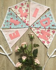 PERSONALISED FABRIC BUNTING BABY GIRL FLORAL £2.00/FLAG NURSERY/BIRTHDAY/BEDROOM