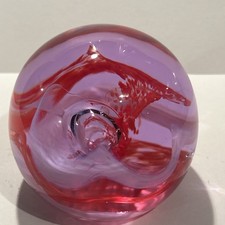 Vintage Caithness Glass Lilac Red Swirl Moon Crystal Paperweight