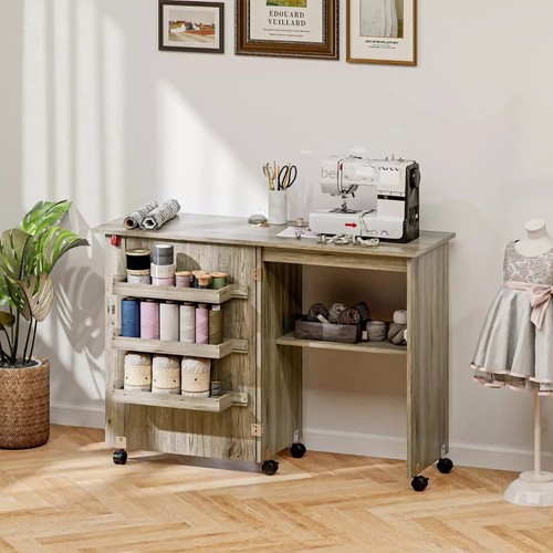 Grey folding sewing table drop - folding,