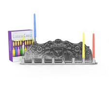 Tin Menorah with Candles, Chanukah, Hanukkah, Menorah, Candles