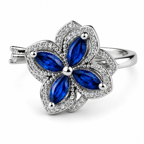 Blue petal spinner ring - blue,