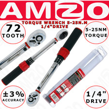 Neilsen Torque Wrench 5 - 25Nm 1/4" Square Drive Reversible Ratchet Spanner Tool