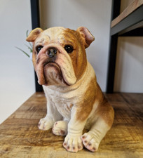 British Bulldog Ornament, Dog Sculpture Figurine, Fawn & White English