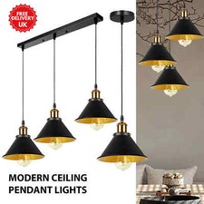 Vintage Industrial Black Metal Shade Ceiling Pendant Lights 3-Way Lamp Lights UK
