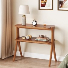 Tribesigns Walnut Side Table, 2-Tier Narrow End Table with Storage Shelf