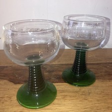 Pair Retro Green Beehive Stem Gold Grape Vine Wine Glasses French Luminarc
