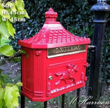 Post Box Victorian style Cast Aluminium wall mounted post Box in Red, Mailbox